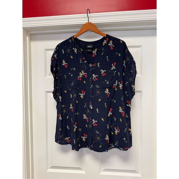 torrid Tops - Torrid Disney Pinocchio Dolman Sleeve Short Sleeve Button Up Rayon Shirt sz 2X